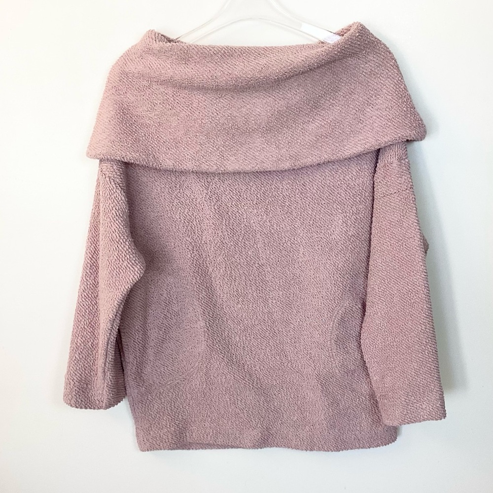 Free People Beach Textured 3/4 Sleeve Cowl Neck Sweater - Pink - S